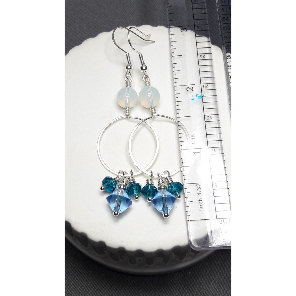 Artisan earrings  083# bohemian Czech crystal, hand forged hoops silver Silver